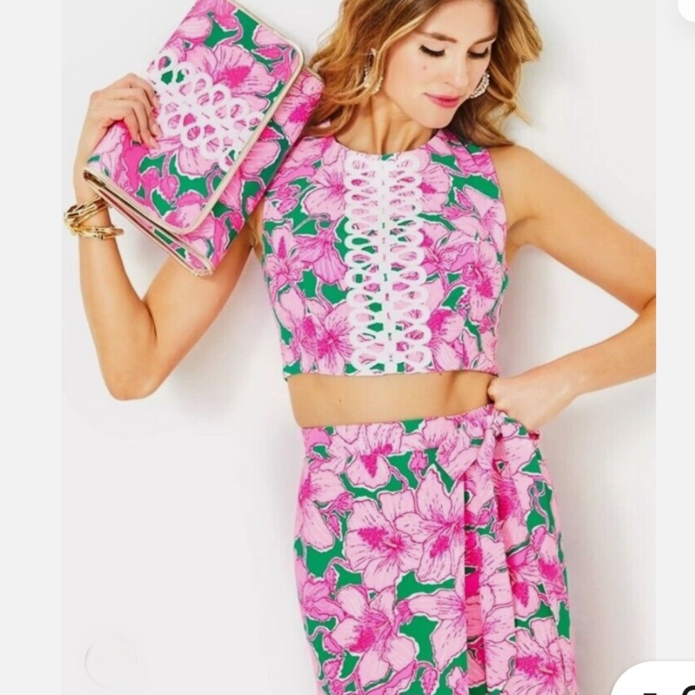Lilly Pulitzer Pink and Green Sleeveless Crop Tank